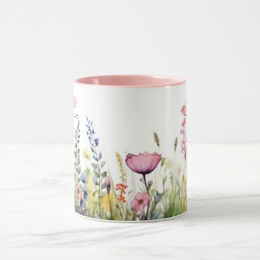  Hebreeuws + Script naam Floral Waterverf Mok (Midden)