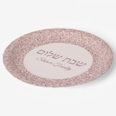 Hebreeuws Shabbat Shalom Elegant Roos Roze Glitter Papieren Bordje (Gekanteld)
