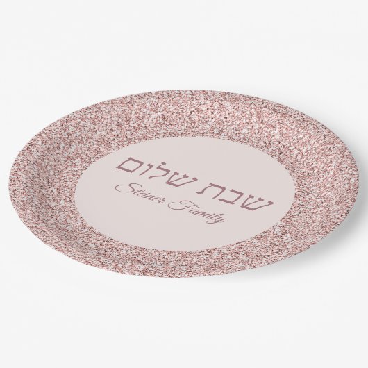 Hebreeuws Shabbat Shalom Elegant Roos Roze Glitter Papieren Bordje (Gekanteld)
