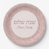Hebreeuws Shabbat Shalom Elegant Roos Roze Glitter Papieren Bordje (Voorkant)