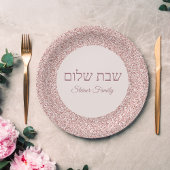 Hebreeuws Shabbat Shalom Elegant Roos Roze Glitter Papieren Bordje