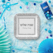 Hebreeuws Shabbat Shalom Elegant Silver Glitter Papieren Bordje (Feest)
