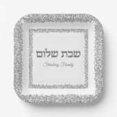 Hebreeuws Shabbat Shalom Elegant Silver Glitter Papieren Bordje (Voorkant)
