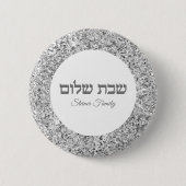 Hebreeuws Shabbat Shalom Elegant Silver Glitter Ronde Button 5,7 Cm (Voorkant)