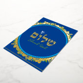 Hebreeuws Shalom Jeruzalem goud op blauw Folie Feestdagenkaart (Gedraaid)