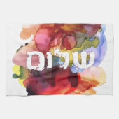 Hebreeuws "Shalom" met Waterverf achtergrond Theedoek (Horizontaal)