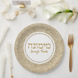 Hebreeuws White en Gold Glitter Passover Mimouna Papieren Bordje