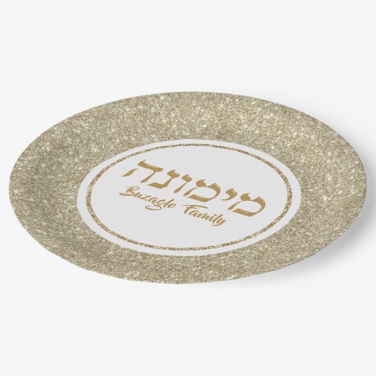 Hebreeuws White en Gold Glitter Passover Mimouna Papieren Bordje (Gekanteld)