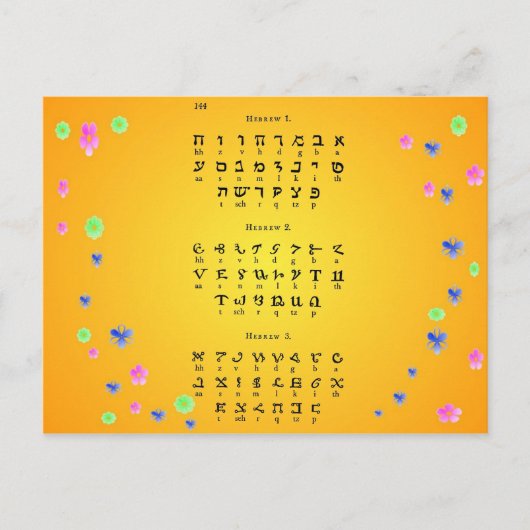 Hebreeuwse alfabet briefkaart (Voorkant)
