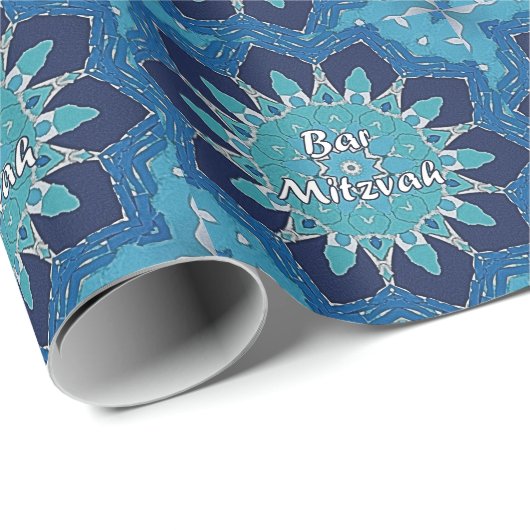 Hebreeuwse balk Mitzvah Blue Ten Circle Wrap Paper Cadeaupapier (Rol Hoek)