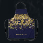 Hebreeuwse Chanoeka licht op nacht goud / marine g Schort<br><div class="desc">Laat het keukenpersoneel glimlachen! Hebreeuwse Chanoeka Licht de Nacht Goud/Marine Glitter op. Gouden glitter op marine achtergrond is de perfecte achtergrond voor deze feestelijke Chanoeka boodschap. Bevat het Hebreeuwse woord "Chanoeka". U kunt dit schort uw eigen maken met uw persoonlijke boodschap. Tekst is bewerkbaar. Hulp nodig bij dit ontwerp? Wil...</div>