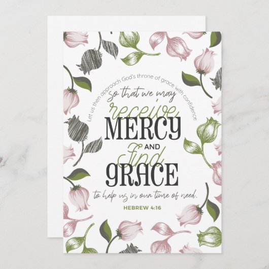 Hebreeuwse citaten van 4:16 met florale kunstwitte bedankkaart (Voorkant / Achterkant)