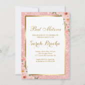 Hebreeuwse en Engelse Bat Miztva Roze Goud Glitter Kaart (Voorkant)