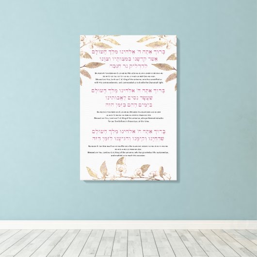 Hebreeuwse en Engelse zegeningen voor Hanukkah Canvas Afdruk (Insitu (Houten vloer))