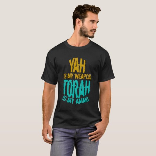 Hebreeuwse Israëlitische kleding Yah is mijn wapen T-shirt (Voorkant volledig)