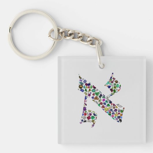 Hebreeuwse letter ALEF gemaakt met Gemstenen Sleutelhanger (voorkant)