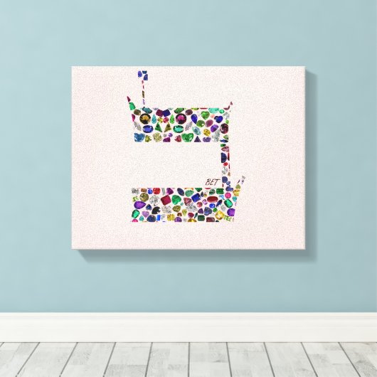 Hebreeuwse Letter BET met Gemstenen Canvas Afdruk (Insitu (Houten vloer))