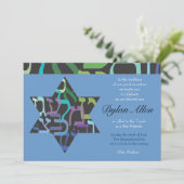 Hebreeuwse letters Star Bar Bat Mitzvah Uitnodigin Kaart (Staand voorkant)