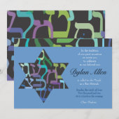 Hebreeuwse letters Star Bar Bat Mitzvah Uitnodigin Kaart (Voorkant / Achterkant)