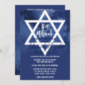 Hebreeuwse Marine Blauwe Grunge Ster van David Bar Kaart (Voorkant / Achterkant)