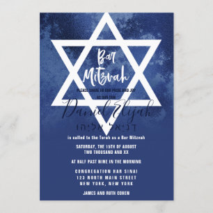 Hebreeuwse Marine Blauwe Grunge Ster van David Bar Kaart