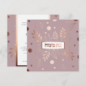 Hebreeuwse monogram SHIN Roos Gold Bat Mitzvah Kaart (Voorkant / Achterkant)