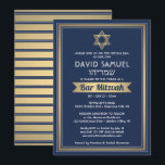 Hebreeuwse naam Bar Mitzvah Marine Blauw Wit & Gou Kaart<br><div class="desc">Nodig familie en vrienden uit voor een elegante bar mitswa ceremonie en feest voor hem met deze marineblauwe, witte en faux gouden folie uitnodiging. Alle tekst is eenvoudig aan te passen, zodat het elke formulering met betrekking tot de service, Torah-lezing en partij kan bevatten. Design beschikt over Hebreeuwse en Engelse...</div>