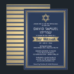 Hebreeuwse naam Bar Mitzvah Marine Blauw Wit & Gou Kaart<br><div class="desc">Nodig familie en vrienden uit voor een elegante bar mitswa ceremonie en feest voor hem met deze marineblauwe, witte en faux gouden folie uitnodiging. Alle tekst is eenvoudig aan te passen, zodat het elke formulering met betrekking tot de service, Torah-lezing en partij kan bevatten. Design beschikt over Hebreeuwse en Engelse...</div>