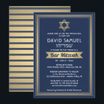 Hebreeuwse naam Bar Mitzvah Marine Blauw Wit & Gou Kaart<br><div class="desc">Nodig familie en vrienden uit voor een elegante bar mitswa ceremonie en feest voor hem met deze marineblauwe, witte en faux gouden folie uitnodiging. Alle tekst is eenvoudig aan te passen, zodat het elke formulering met betrekking tot de service, Torah-lezing en partij kan bevatten. Design beschikt over Hebreeuwse en Engelse...</div>
