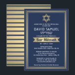Hebreeuwse naam Bar Mitzvah Marine Blauw Wit & Gou Kaart<br><div class="desc">Nodig familie en vrienden uit voor een elegante bar mitswa ceremonie en feest voor hem met deze marineblauwe, witte en faux gouden folie uitnodiging. Alle tekst is eenvoudig aan te passen, zodat het elke formulering met betrekking tot de service, Torah-lezing en partij kan bevatten. Design beschikt over Hebreeuwse en Engelse...</div>