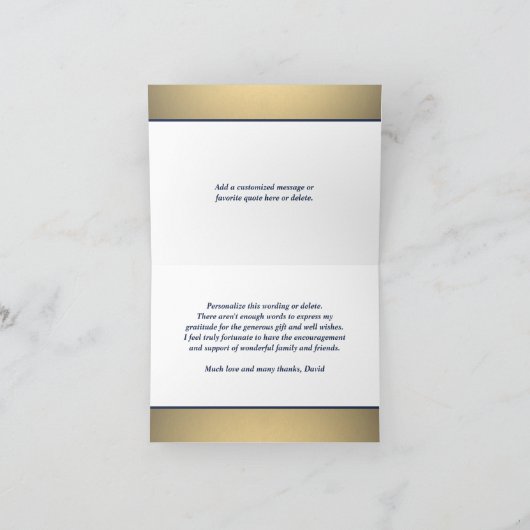 Hebreeuwse Naam Bar Mitzvah Moderne Marine Wit & G Bedankkaart (Binnen)