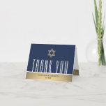 Hebreeuwse Naam Bar Mitzvah Moderne Marine Wit & G Bedankkaart<br><div class="desc">Express dankbaarheid aan familie en vrienden voor het delen van uw bar mitswa viering met elegante aangepaste bedankkaarten. Alle bewoordingen zijn eenvoudig te personaliseren of te verwijderen. Als u liever uw bericht van bedankt met de hand schrijft, verwijder dan gewoon de voorbeeldtekst. Dit marineblauw, wit en gouden sjabloon ontwerp heeft...</div>