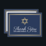 Hebreeuwse Naam Bar Mitzvah Navy Blauw Wit en Goud Bedankkaart<br><div class="desc">Uitdrukkelijke dank aan familie en vrienden voor het delen van uw bar mitswa viering met stijlvolle op maat gemaakte bedankkaarten. Alle bewoordingen zijn eenvoudig te personaliseren of te verwijderen. Als u liever uw bericht van bedankt met de hand schrijft, verwijder dan gewoon de voorbeeldtekst. Dit marineblauw, wit en gouden sjabloon...</div>