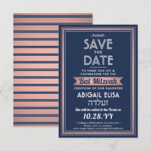 Hebreeuwse naam Bat Mitswa Navy Blue Pink Rose Gol Save The Date