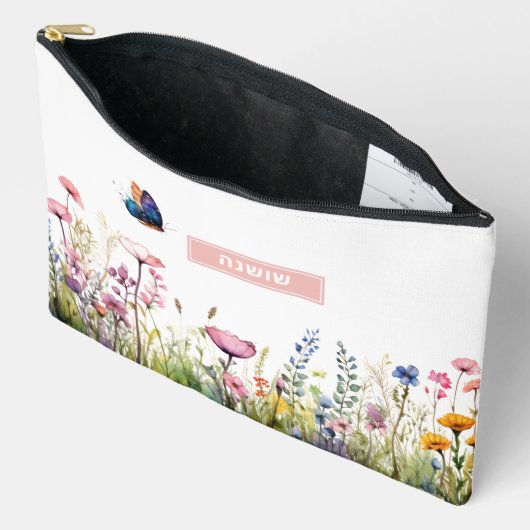 Hebreeuwse naam make-uptas met wilde bloemen & vli etui (Open)
