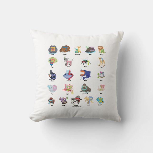 Hebreeuwse Sierkussen Aleph Bet (Alphabet) (Voorkant)