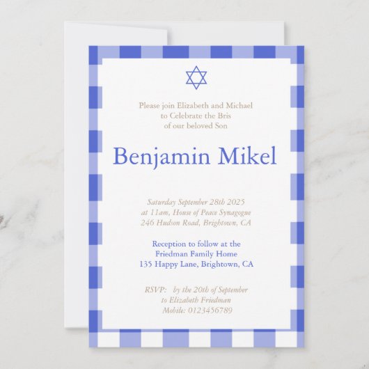 Hebrew Brit Milah Baby Boy Jewish Blue Kaart (Voorkant)
