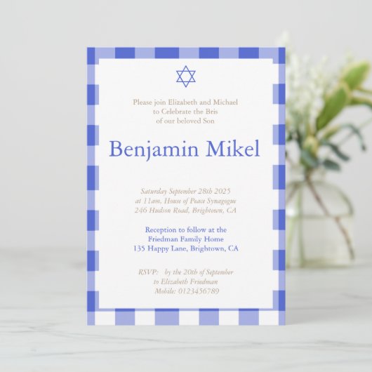 Hebrew Brit Milah Baby Boy Jewish Blue Kaart (Staand voorkant)