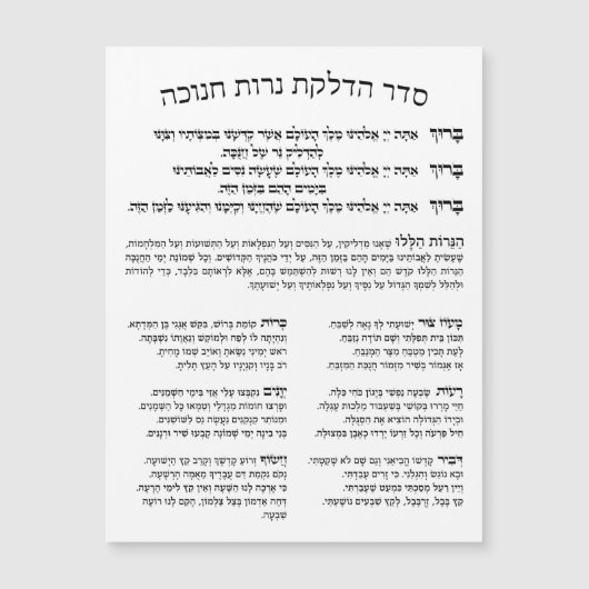 Hebrew Hadlakat Nerot Chanukah - Blessings Menorah (Voorkant)