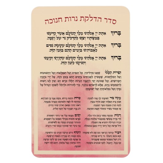 Hebrew Hadlakat Nerot Chanukah - Blessings Menorah Magneet (Verticaal)