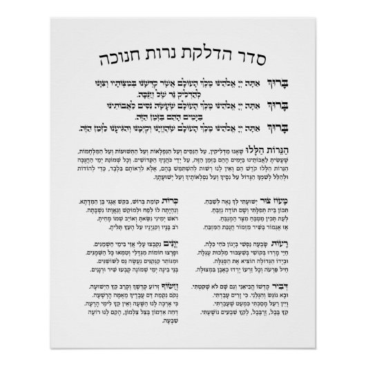 Hebrew Hadlakat Nerot Chanukah - Blessings Menorah Perfect Poster (Voorkant)