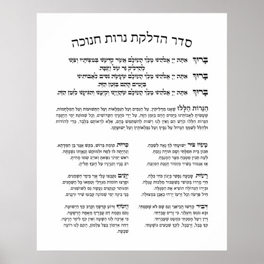 Hebrew Hadlakat Nerot Chanukah - Blessings Menorah Poster (Voorkant)