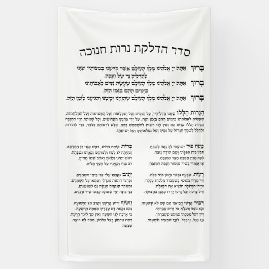 Hebrew Hadlakat Nerot Chanukah - Blessings Menorah Spandoek (Verticaal)