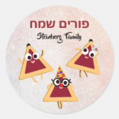 Hebrew Happy Purim Kinder Hamentash Hamantaschen Ronde Sticker (Voorkant)
