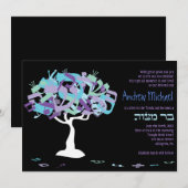 HEBREW LETTERS TREE Bar Mitzvah Uitnodiging (Voorkant / Achterkant)