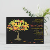HEBREW LETTERS TREE Bat Mitzvah Uitnodiging (Staand voorkant)