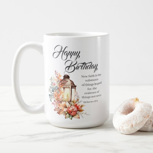 Hebrews 11:1 Christian Birthday Wishes Koffiemok (Met donut)