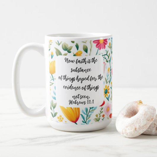 Hebrews 11:1 Coffee Mug Koffiemok (Met donut)