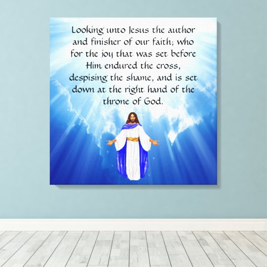 Hebrews 12:2 canvas afdruk (Insitu (Houten vloer))