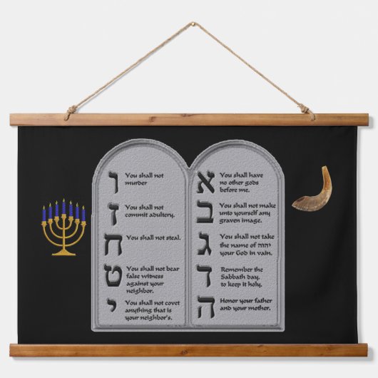 HEBREWSE NUMMER TIEN GEBODEN HANGEND WANDKLEED (Voorkant)